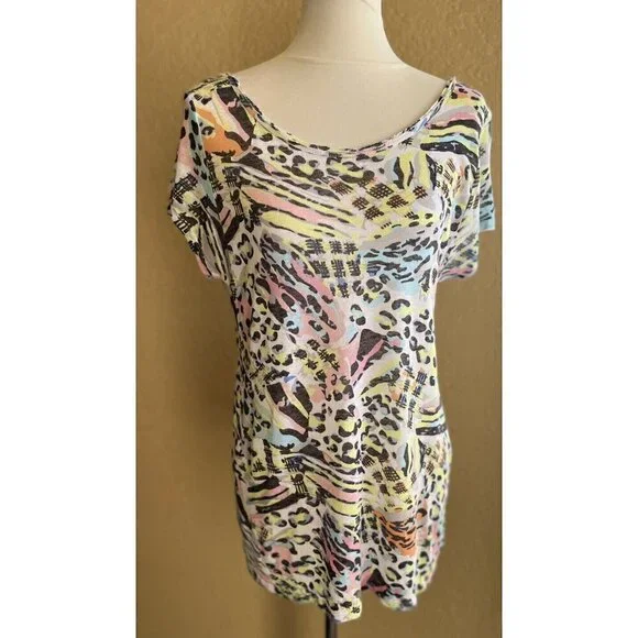 ZARA TRF Woman Colorful Printed Low Back Short Sleeve Casual T Shirt Top Size M - Picture 12 of 12